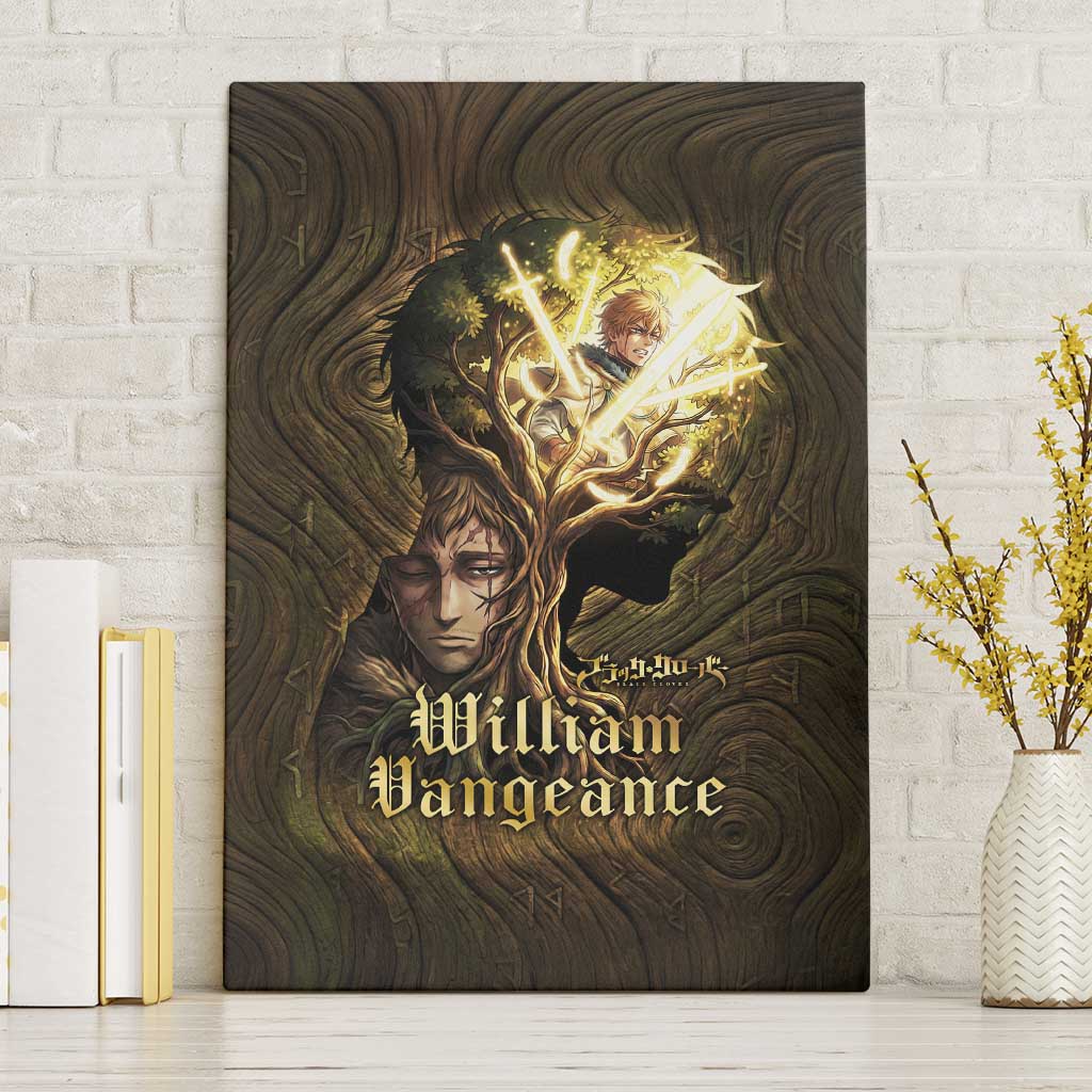 William Vangeance Black Clover Canvas Wall Art Enchanted Woodgrain Style with Duality and Golden Mask Motif