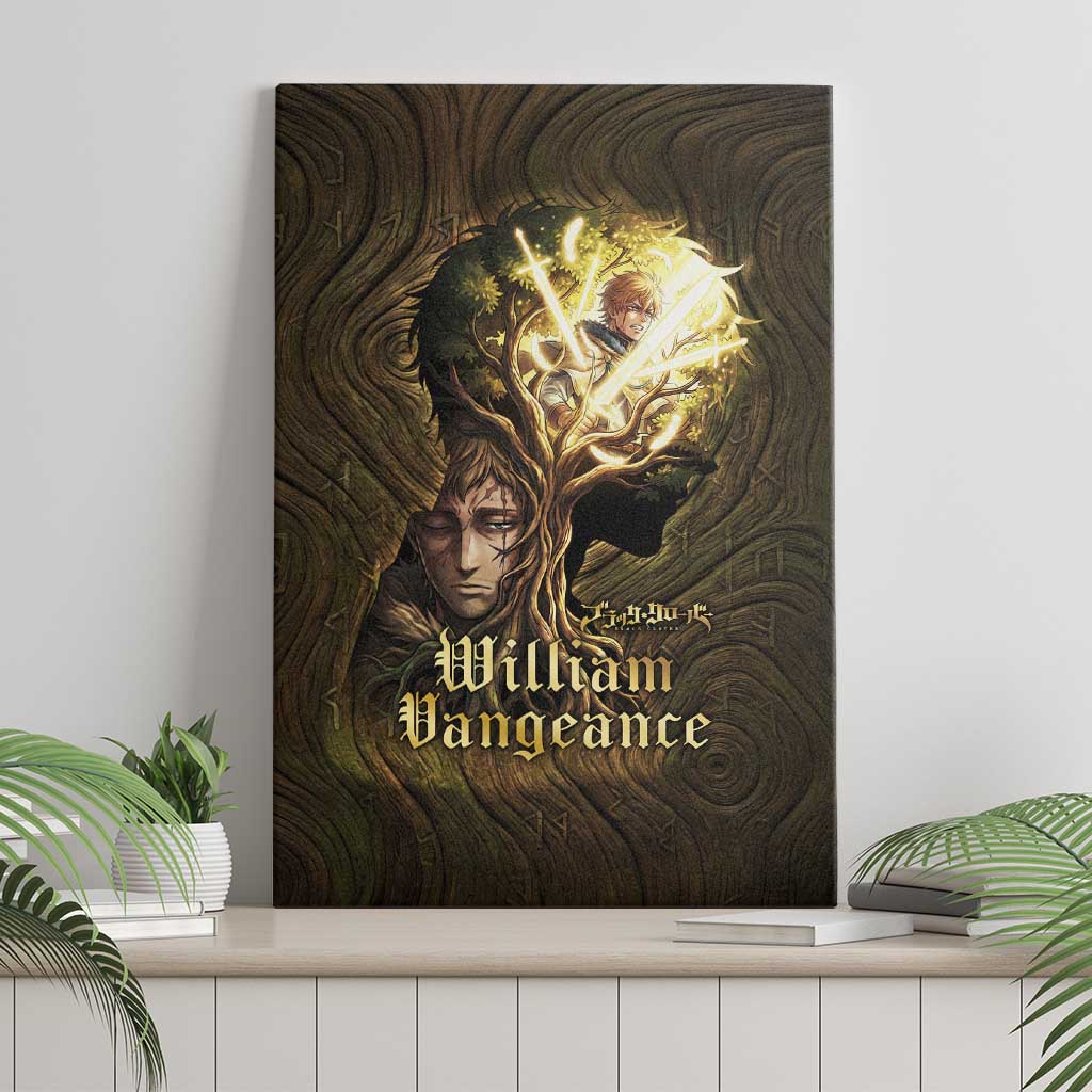 William Vangeance Black Clover Canvas Wall Art Enchanted Woodgrain Style with Duality and Golden Mask Motif