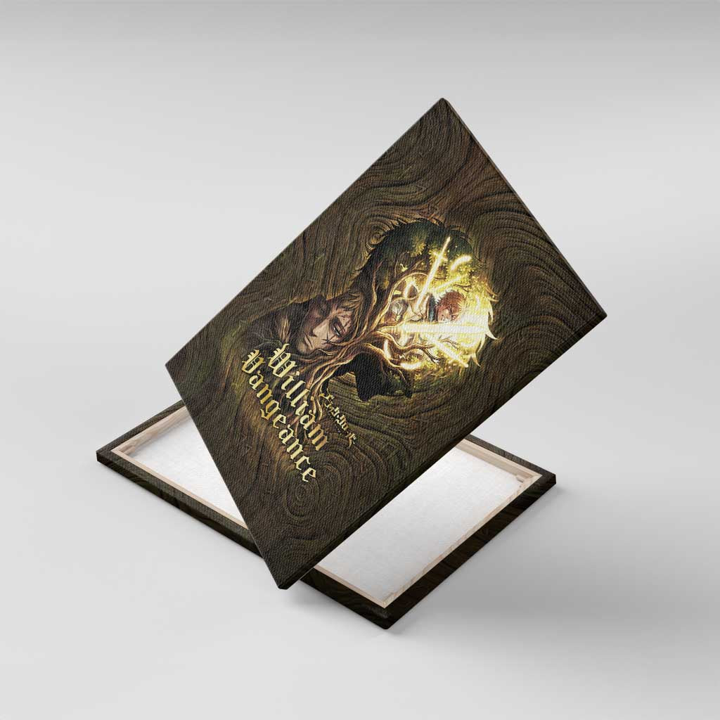 William Vangeance Black Clover Canvas Wall Art Enchanted Woodgrain Style with Duality and Golden Mask Motif