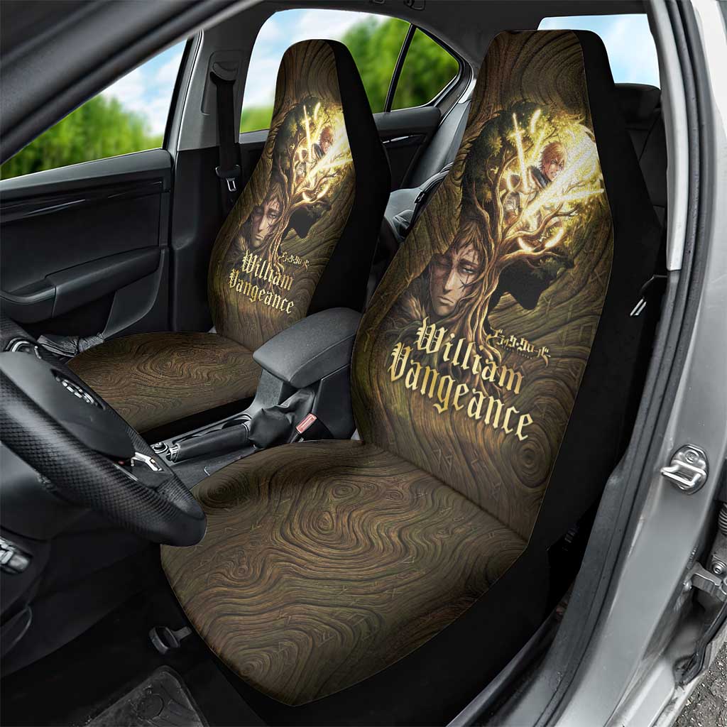 William Vangeance Black Clover Car Seat Cover Enchanted Woodgrain Style with Duality and Golden Mask Motif