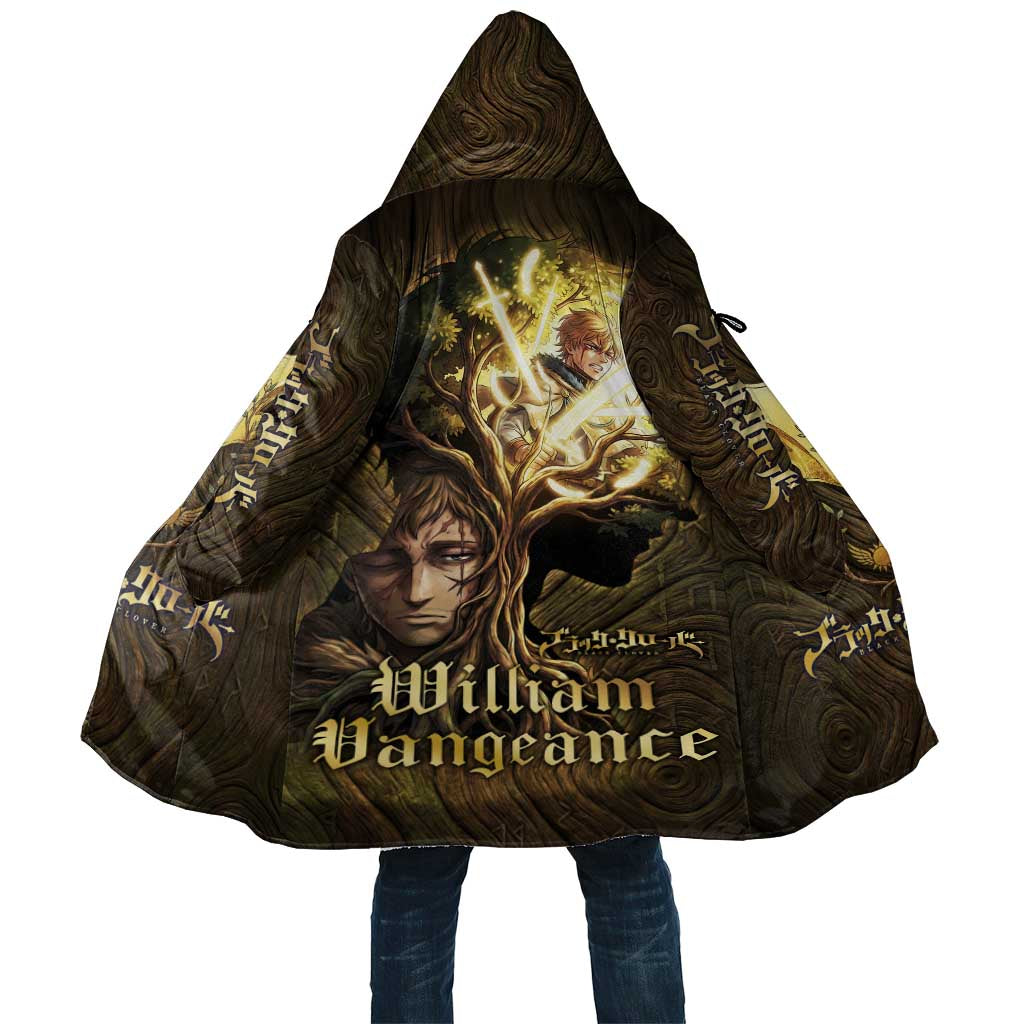 William Vangeance Black Clover Cloak Enchanted Woodgrain Style with Duality and Golden Mask Motif