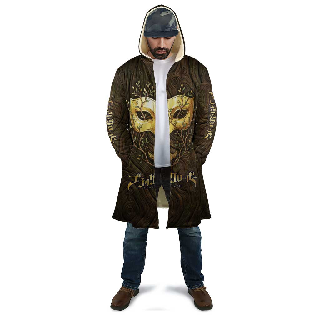 William Vangeance Black Clover Cloak Enchanted Woodgrain Style with Duality and Golden Mask Motif