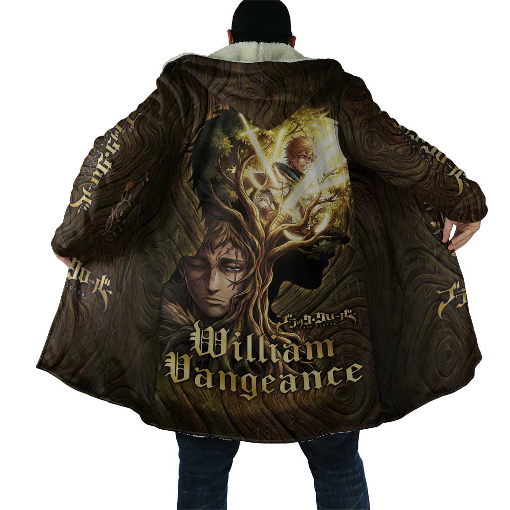 William Vangeance Black Clover Cloak Enchanted Woodgrain Style with Duality and Golden Mask Motif