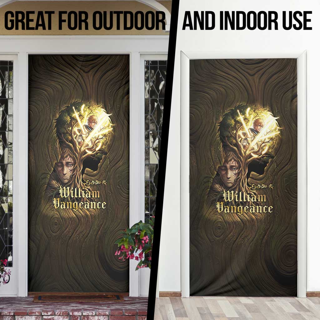 William Vangeance Black Clover Door Cover Enchanted Woodgrain Style with Duality and Golden Mask Motif
