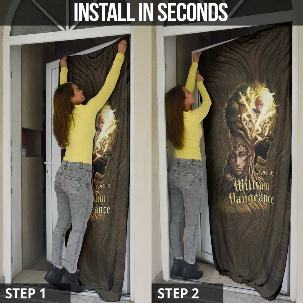 William Vangeance Black Clover Door Cover Enchanted Woodgrain Style with Duality and Golden Mask Motif