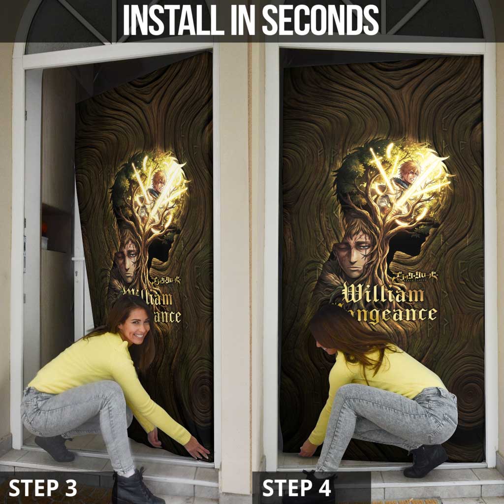 William Vangeance Black Clover Door Cover Enchanted Woodgrain Style with Duality and Golden Mask Motif