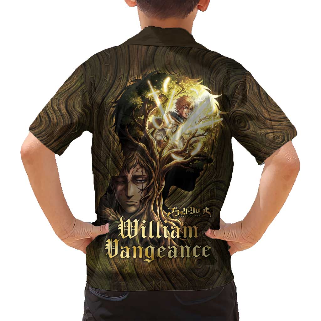 William Vangeance Black Clover Family Matching Long Sleeve Bodycon Dress and Hawaiian Shirt Enchanted Woodgrain Style with Duality and Golden Mask Motif