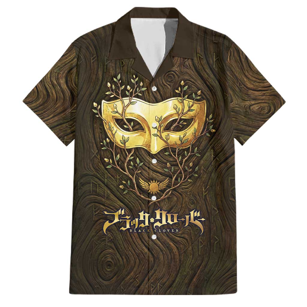 William Vangeance Black Clover Family Matching Off Shoulder Maxi Dress and Hawaiian Shirt Enchanted Woodgrain Style with Duality and Golden Mask Motif