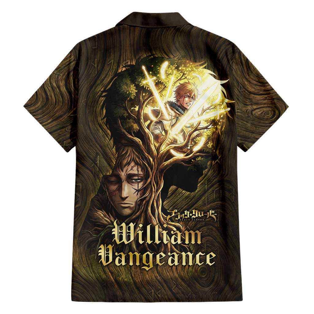 William Vangeance Black Clover Family Matching Summer Maxi Dress and Hawaiian Shirt Enchanted Woodgrain Style with Duality and Golden Mask Motif