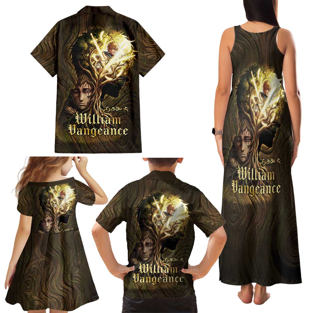 William Vangeance Black Clover Family Matching Tank Maxi Dress and Hawaiian Shirt Enchanted Woodgrain Style with Duality and Golden Mask Motif