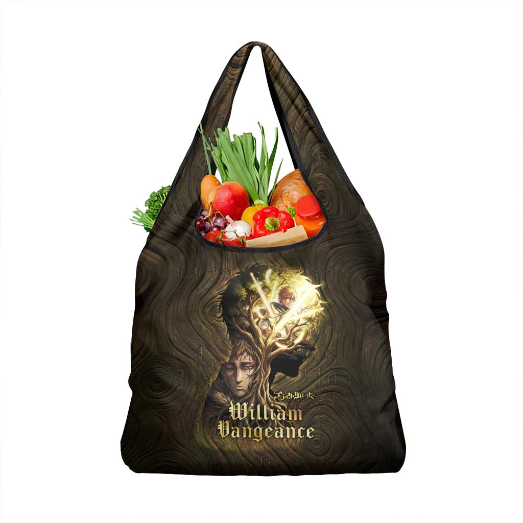 William Vangeance Black Clover Grocery Bag Enchanted Woodgrain Style with Duality and Golden Mask Motif