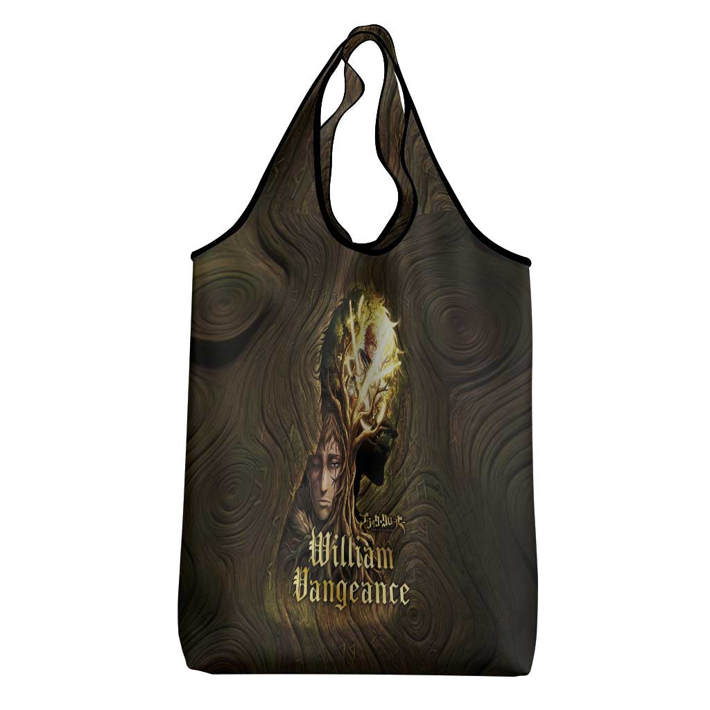 William Vangeance Black Clover Grocery Bag Enchanted Woodgrain Style with Duality and Golden Mask Motif