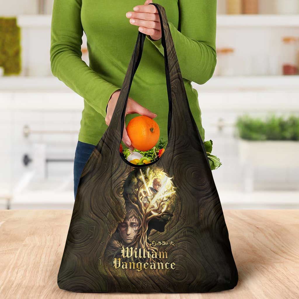 William Vangeance Black Clover Grocery Bag Enchanted Woodgrain Style with Duality and Golden Mask Motif