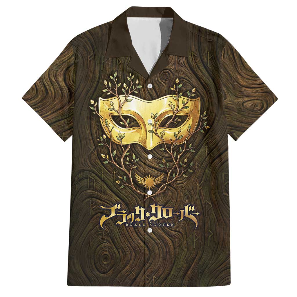 William Vangeance Black Clover Hawaiian Shirt Enchanted Woodgrain Style with Duality and Golden Mask Motif
