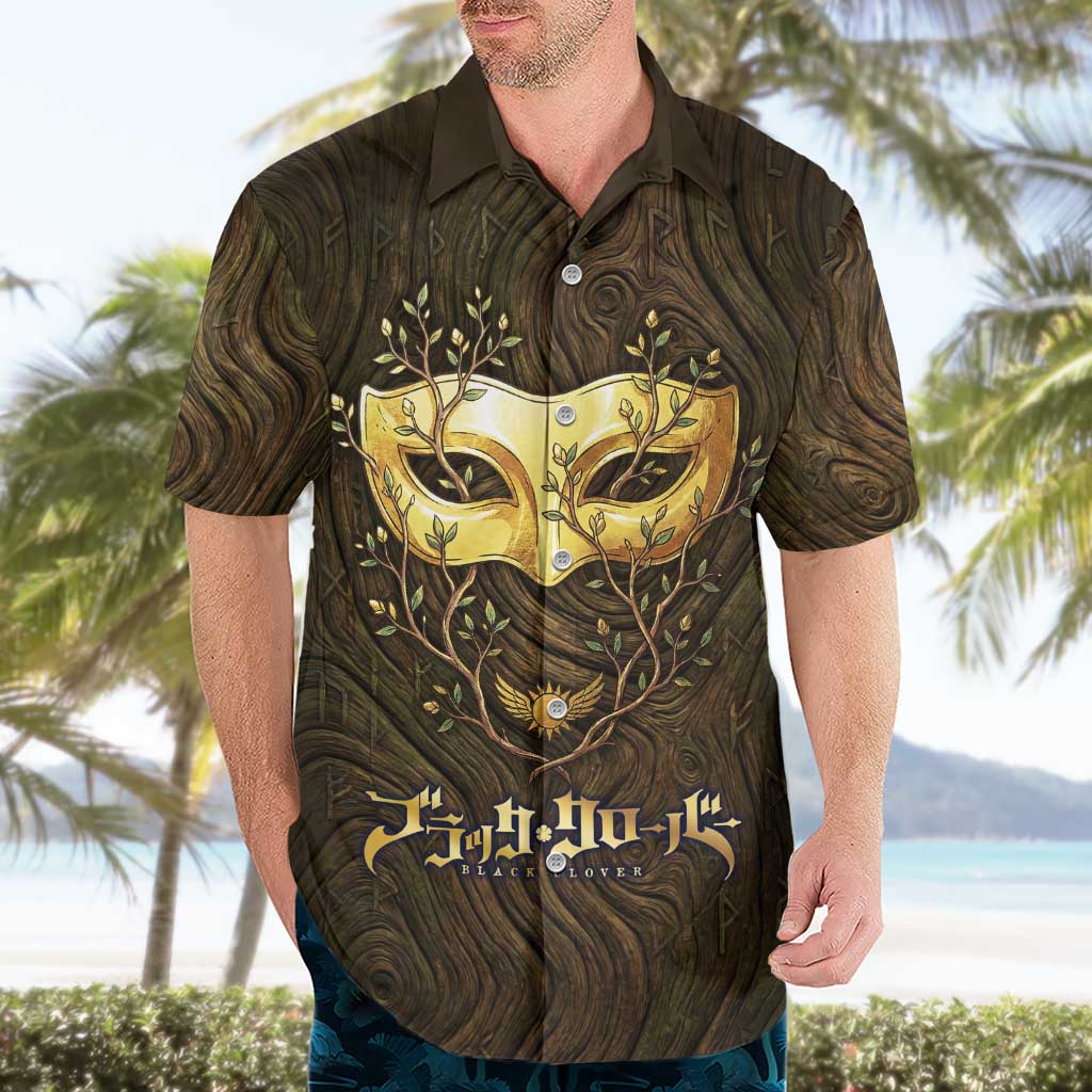 William Vangeance Black Clover Hawaiian Shirt Enchanted Woodgrain Style with Duality and Golden Mask Motif
