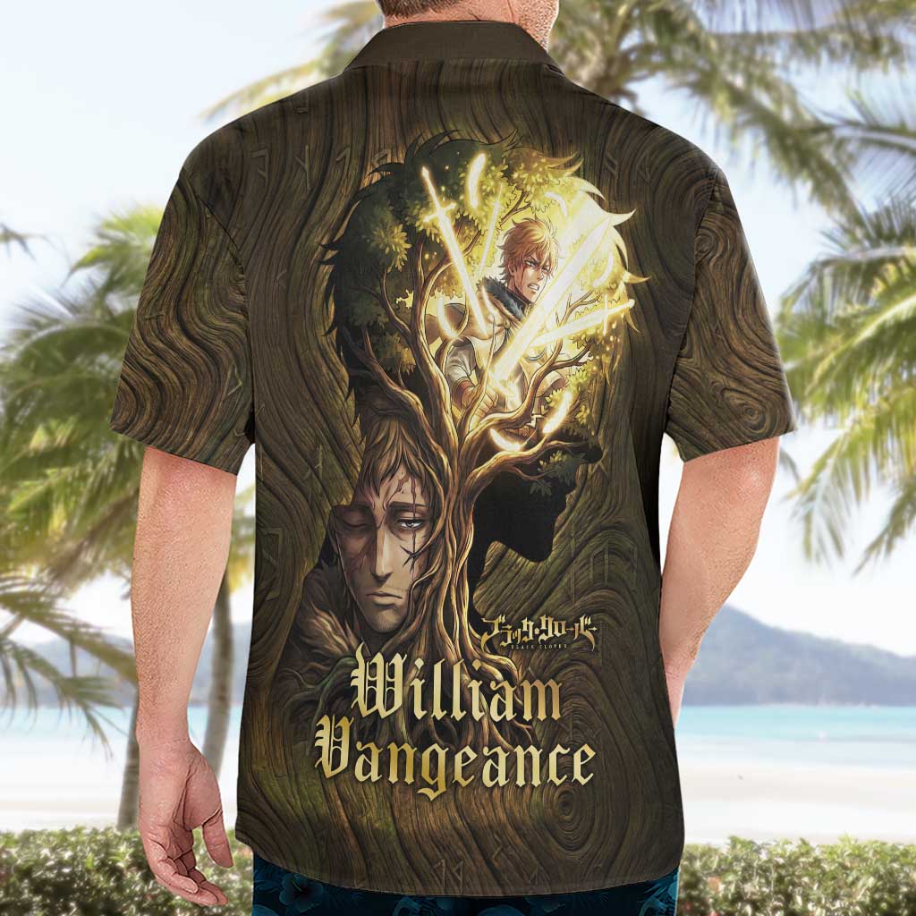 William Vangeance Black Clover Hawaiian Shirt Enchanted Woodgrain Style with Duality and Golden Mask Motif