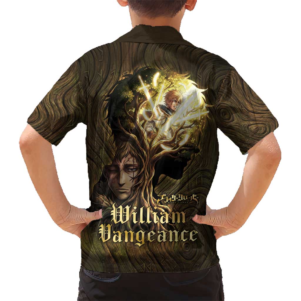 William Vangeance Black Clover Hawaiian Shirt Enchanted Woodgrain Style with Duality and Golden Mask Motif
