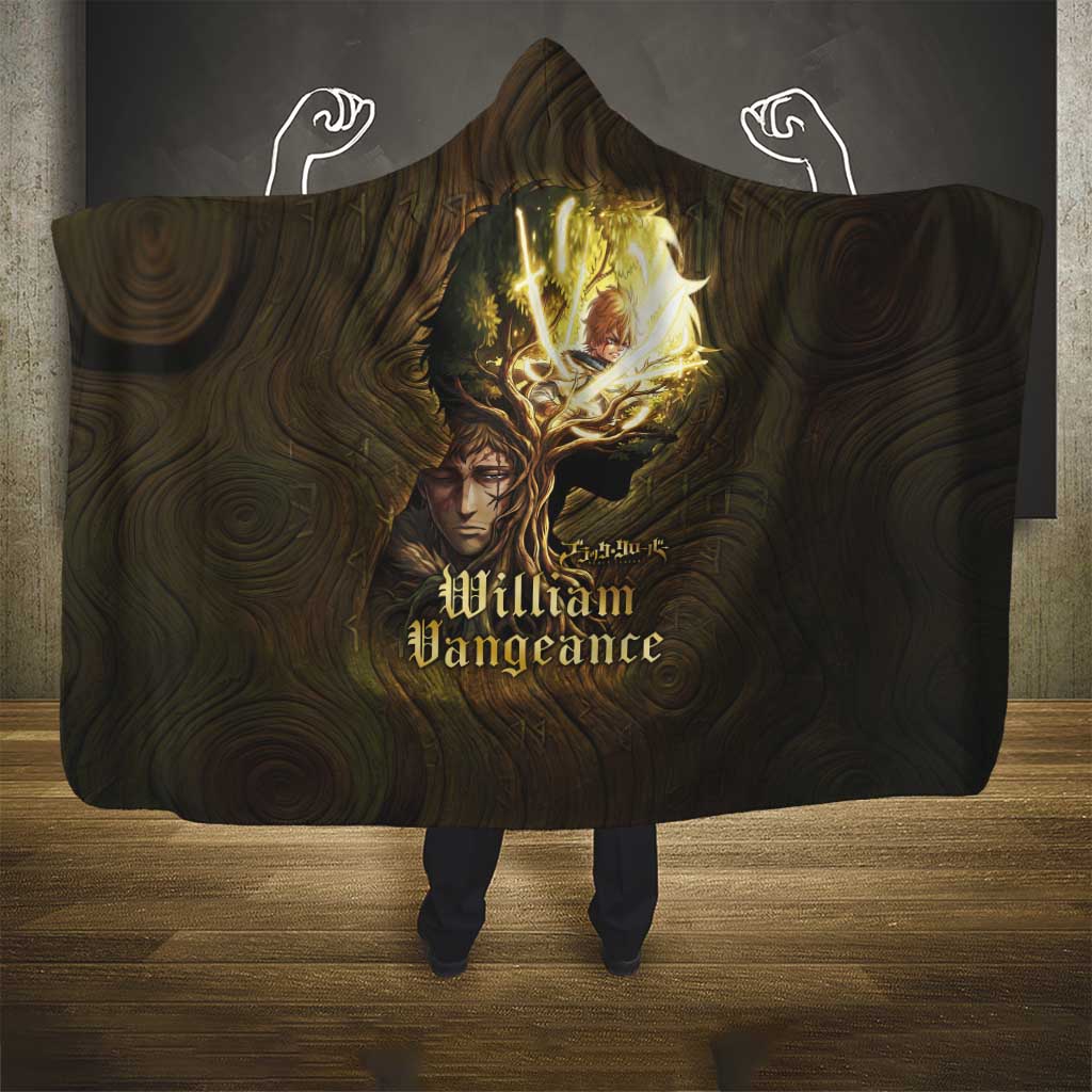 William Vangeance Black Clover Hooded Blanket Enchanted Woodgrain Style with Duality and Golden Mask Motif