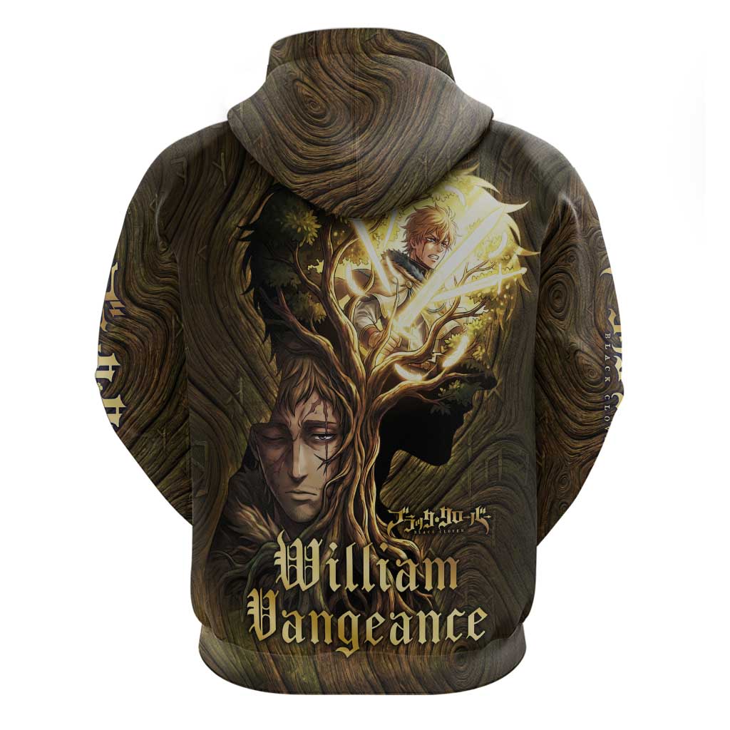 William Vangeance Black Clover Hoodie Enchanted Woodgrain Style with Duality and Golden Mask Motif