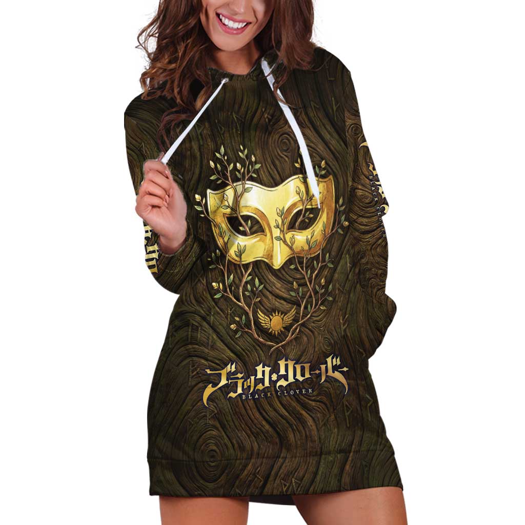William Vangeance Black Clover Hoodie Dress Enchanted Woodgrain Style with Duality and Golden Mask Motif