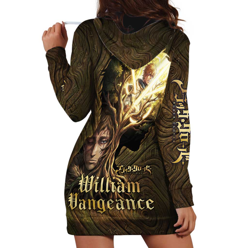 William Vangeance Black Clover Hoodie Dress Enchanted Woodgrain Style with Duality and Golden Mask Motif