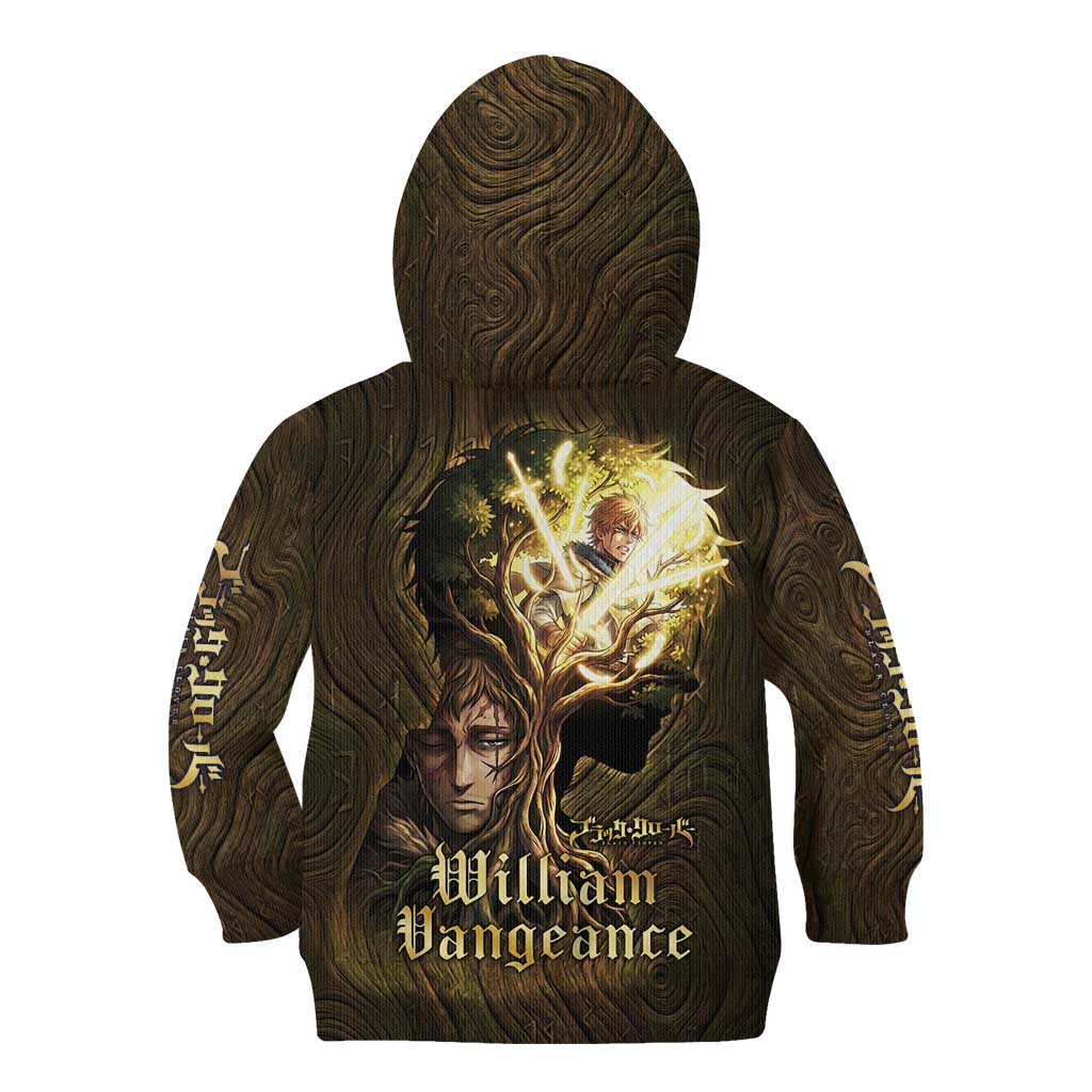 William Vangeance Black Clover Kid Hoodie Enchanted Woodgrain Style with Duality and Golden Mask Motif