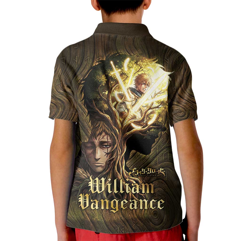 William Vangeance Black Clover Kid Polo Shirt Enchanted Woodgrain Style with Duality and Golden Mask Motif