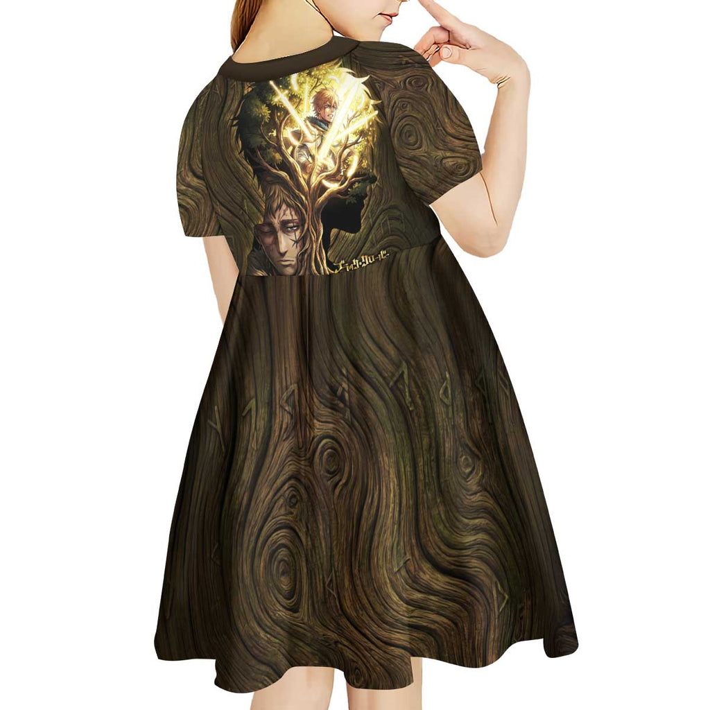 William Vangeance Black Clover Kid Short Sleeve Dress Enchanted Woodgrain Style with Duality and Golden Mask Motif