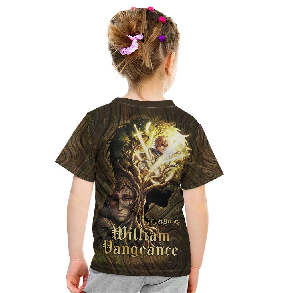 William Vangeance Black Clover Kid T Shirt Enchanted Woodgrain Style with Duality and Golden Mask Motif