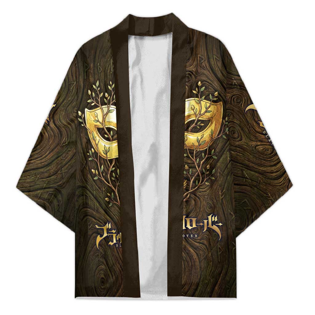 William Vangeance Black Clover Kimono Enchanted Woodgrain Style with Duality and Golden Mask Motif