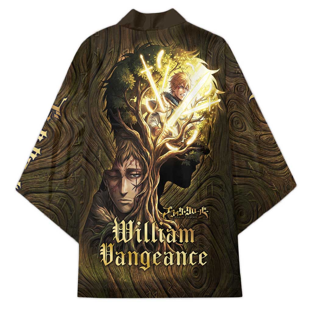 William Vangeance Black Clover Kimono Enchanted Woodgrain Style with Duality and Golden Mask Motif