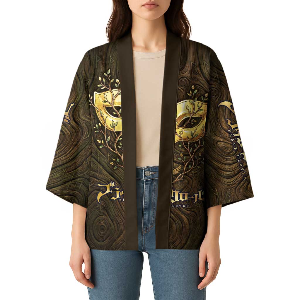William Vangeance Black Clover Kimono Enchanted Woodgrain Style with Duality and Golden Mask Motif