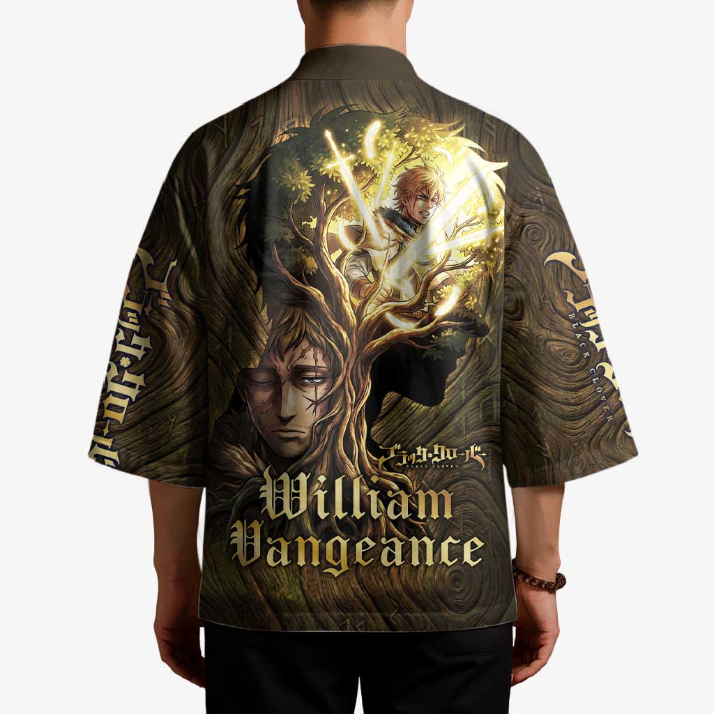 William Vangeance Black Clover Kimono Enchanted Woodgrain Style with Duality and Golden Mask Motif