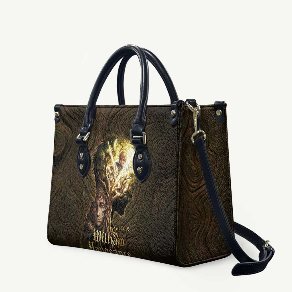 William Vangeance Black Clover Leather Bag Enchanted Woodgrain Style with Duality and Golden Mask Motif