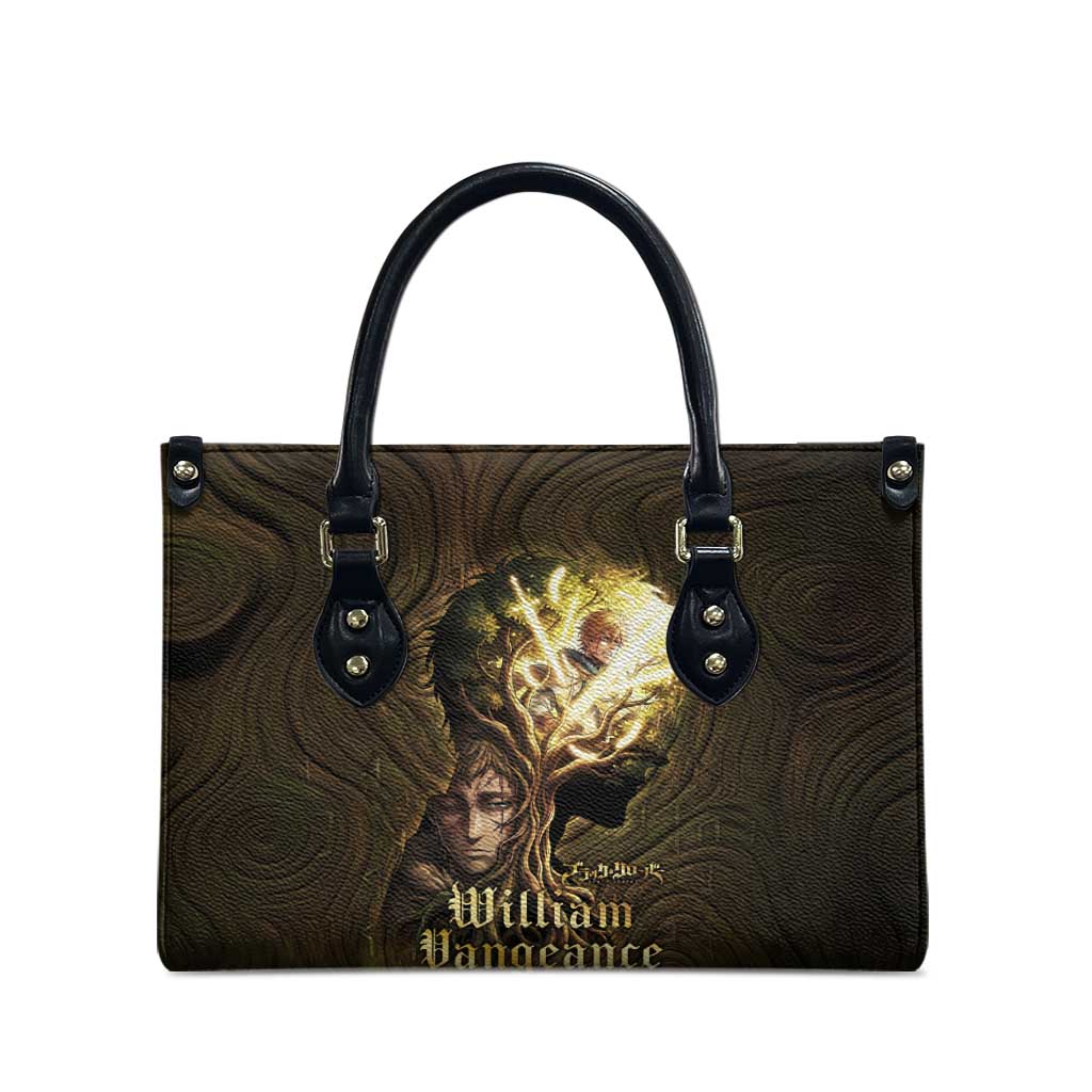William Vangeance Black Clover Leather Bag Enchanted Woodgrain Style with Duality and Golden Mask Motif