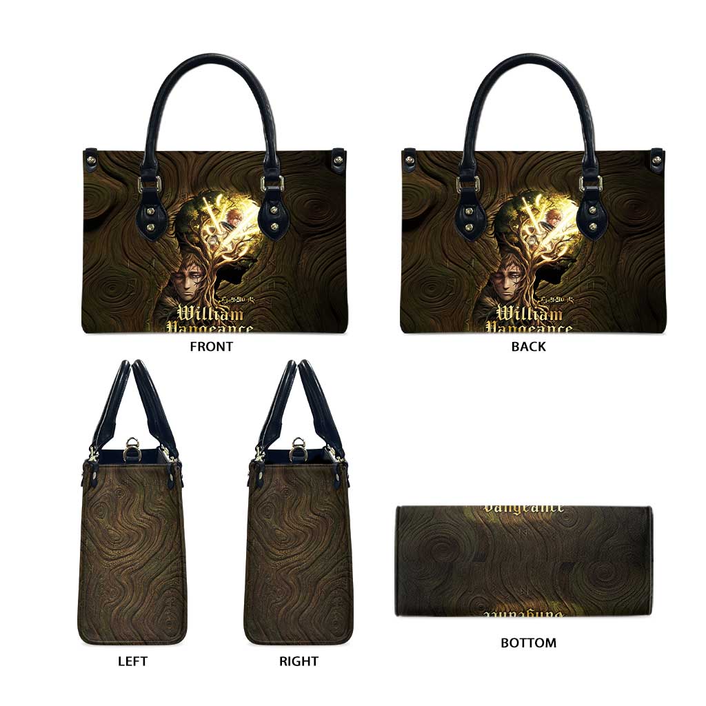 William Vangeance Black Clover Leather Bag Enchanted Woodgrain Style with Duality and Golden Mask Motif