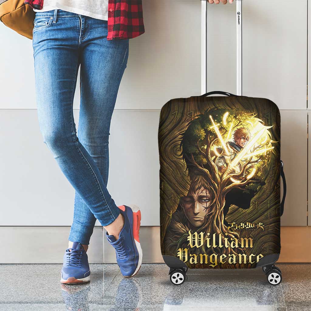 William Vangeance Black Clover Luggage Cover Enchanted Woodgrain Style with Duality and Golden Mask Motif