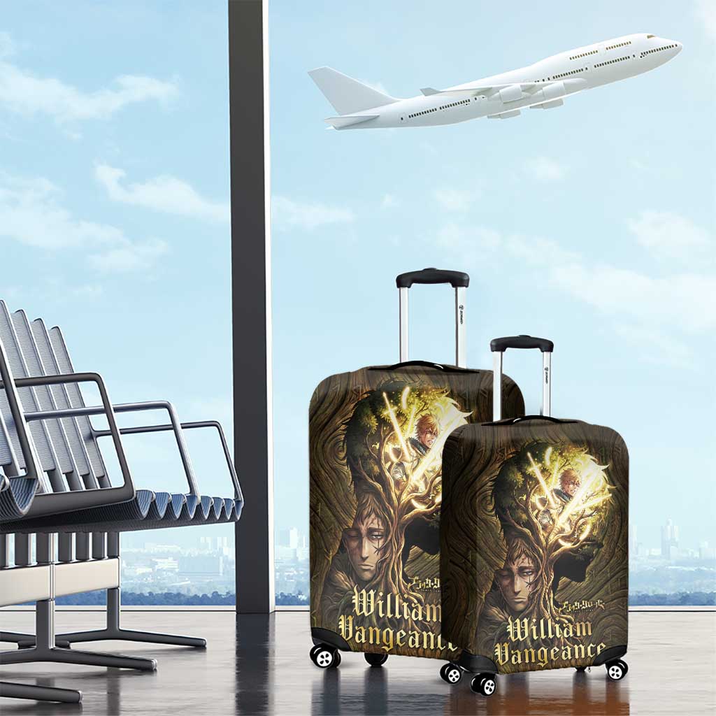 William Vangeance Black Clover Luggage Cover Enchanted Woodgrain Style with Duality and Golden Mask Motif