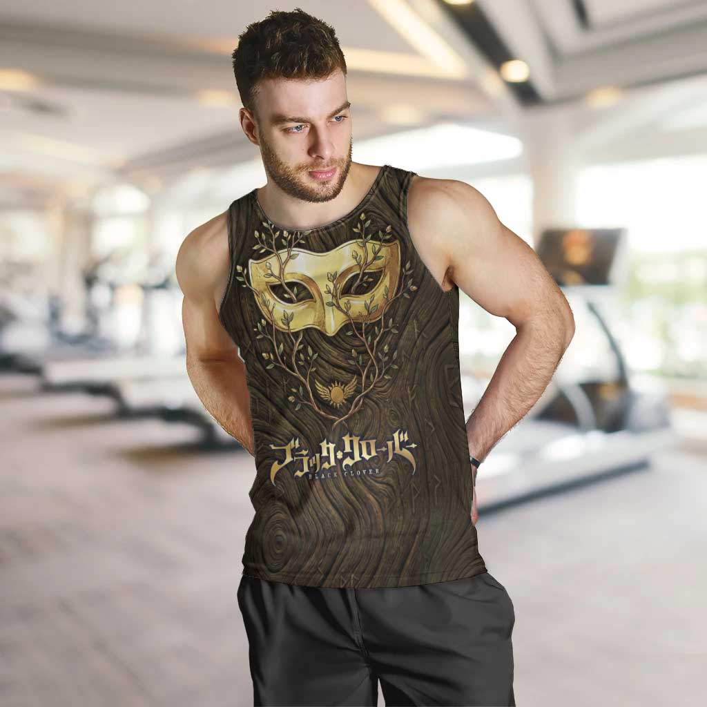 William Vangeance Black Clover Men Tank Top Enchanted Woodgrain Style with Duality and Golden Mask Motif