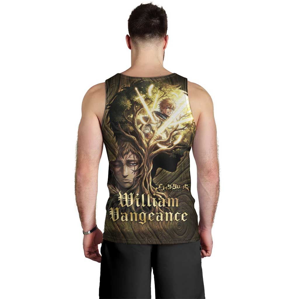 William Vangeance Black Clover Men Tank Top Enchanted Woodgrain Style with Duality and Golden Mask Motif