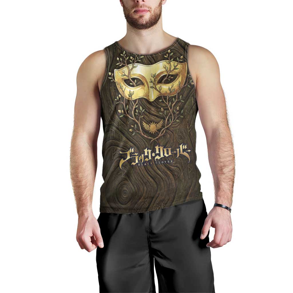 William Vangeance Black Clover Men Tank Top Enchanted Woodgrain Style with Duality and Golden Mask Motif