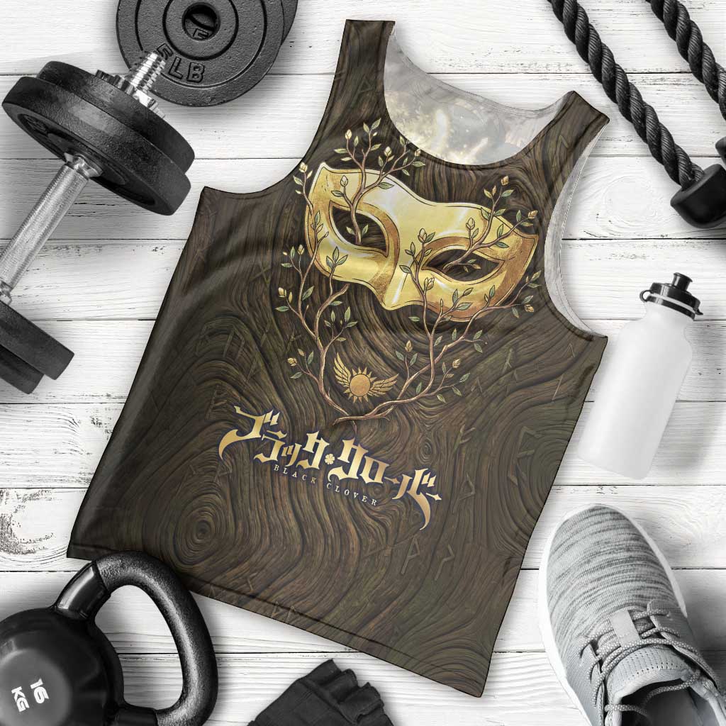 William Vangeance Black Clover Men Tank Top Enchanted Woodgrain Style with Duality and Golden Mask Motif