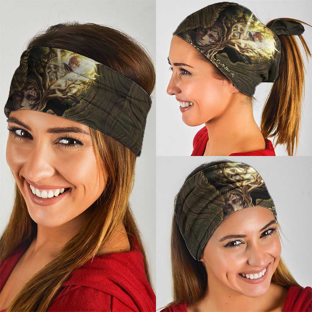William Vangeance Black Clover Neck Gaiter Enchanted Woodgrain Style with Duality and Golden Mask Motif