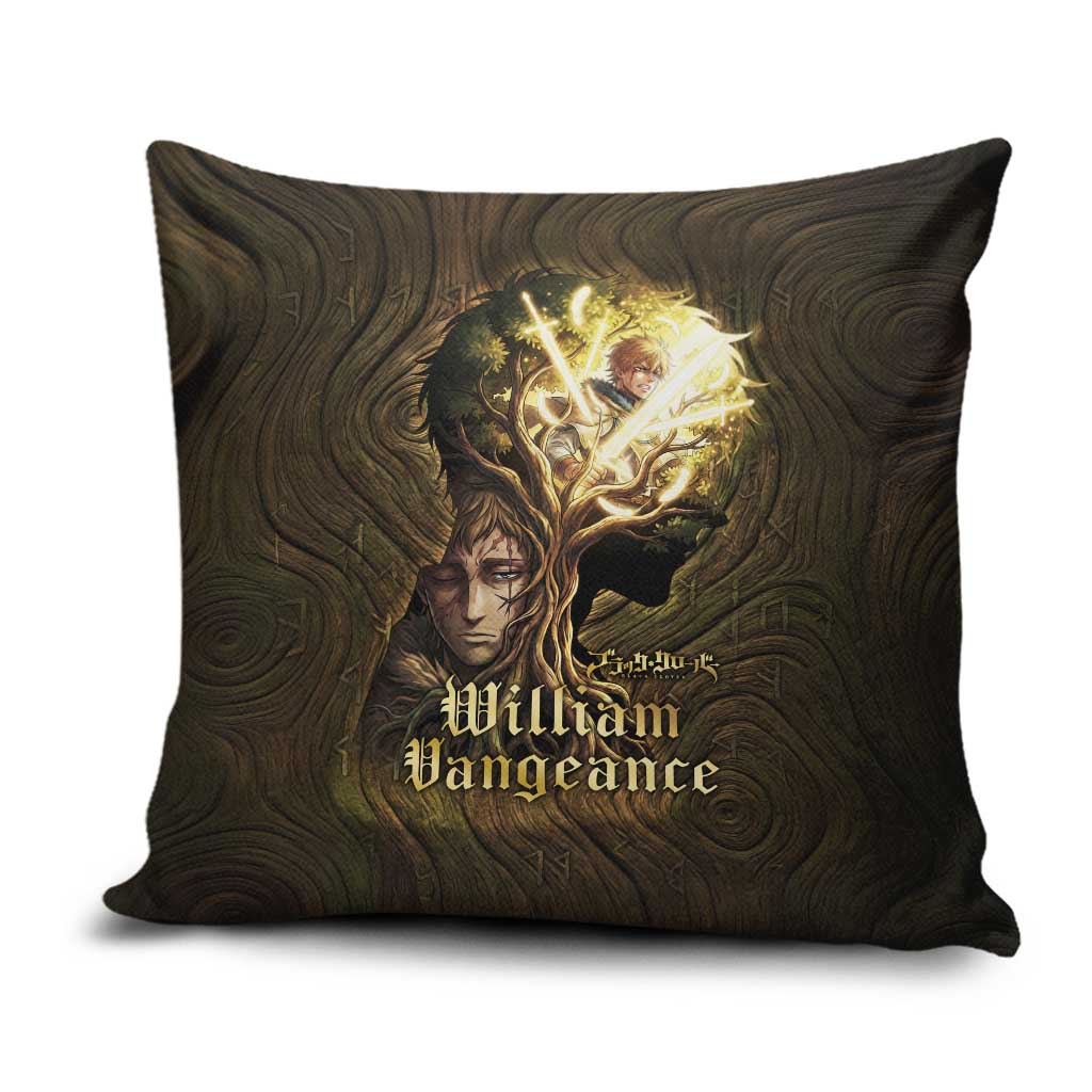 William Vangeance Black Clover Pillow Cover Enchanted Woodgrain Style with Duality and Golden Mask Motif