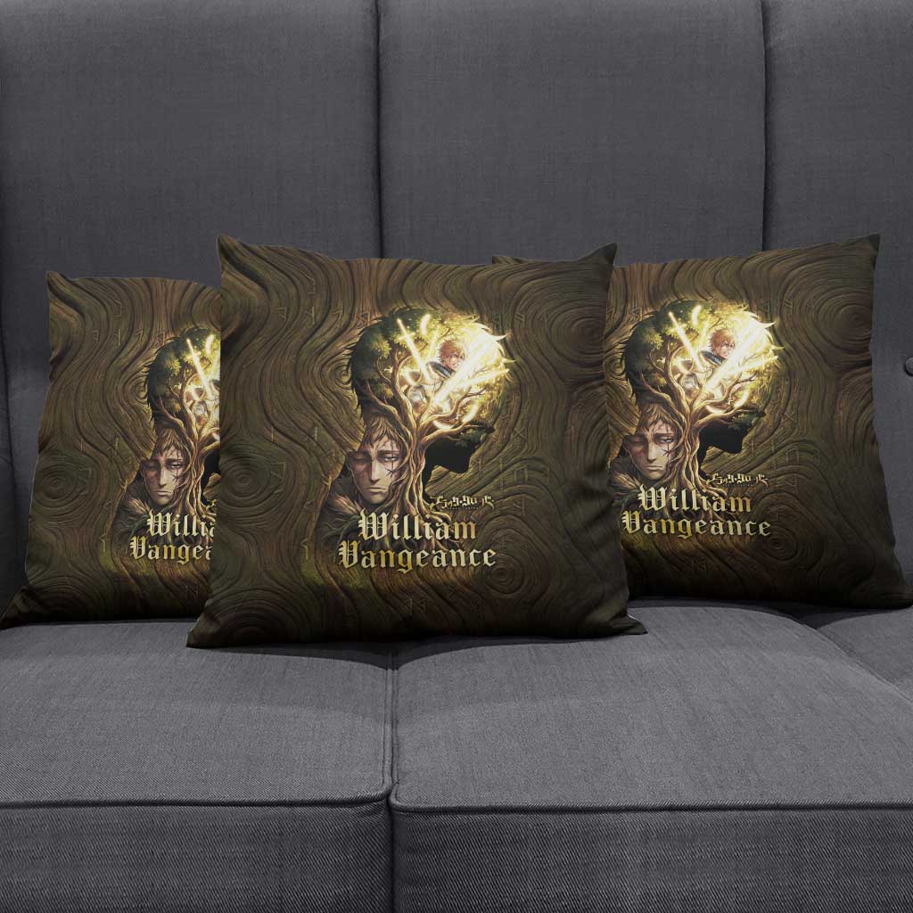William Vangeance Black Clover Pillow Cover Enchanted Woodgrain Style with Duality and Golden Mask Motif