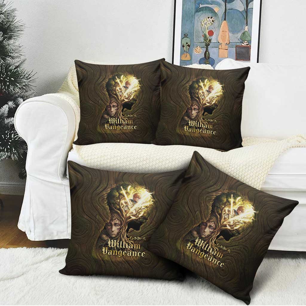 William Vangeance Black Clover Pillow Cover Enchanted Woodgrain Style with Duality and Golden Mask Motif