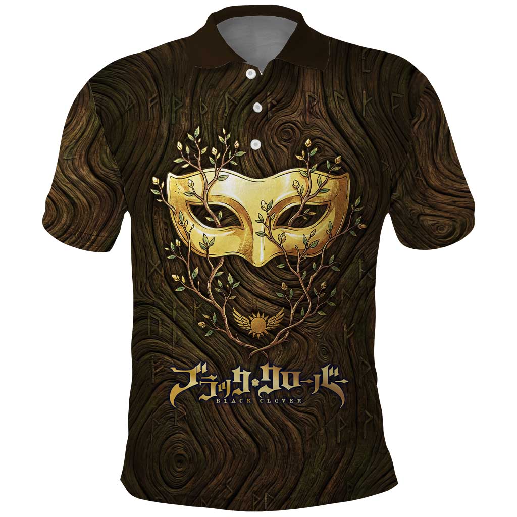 William Vangeance Black Clover Polo Shirt Enchanted Woodgrain Style with Duality and Golden Mask Motif