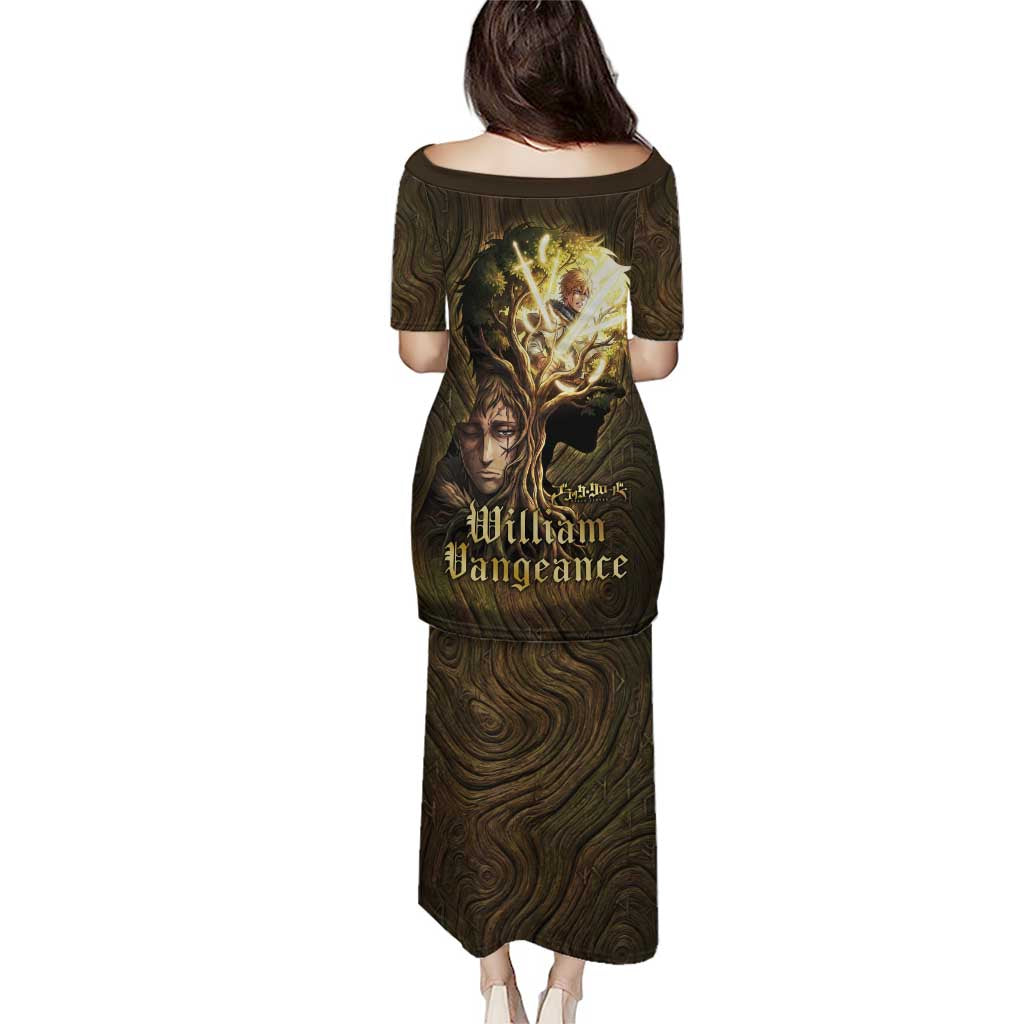 William Vangeance Black Clover Puletasi Enchanted Woodgrain Style with Duality and Golden Mask Motif