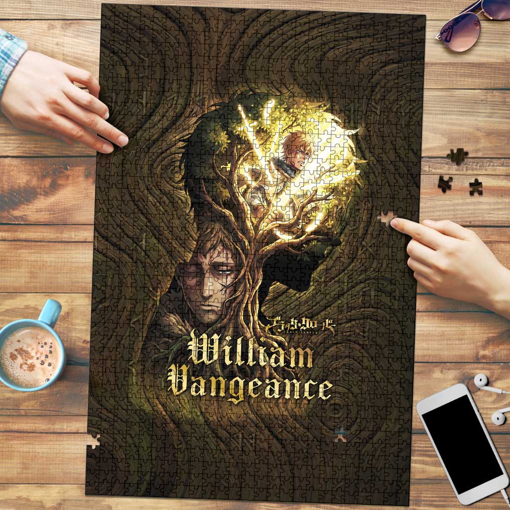 William Vangeance Black Clover Puzzle Enchanted Woodgrain Style with Duality and Golden Mask Motif
