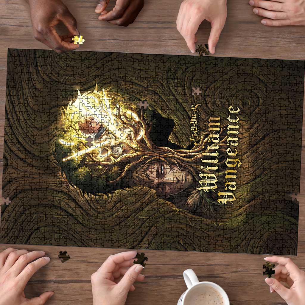 William Vangeance Black Clover Puzzle Enchanted Woodgrain Style with Duality and Golden Mask Motif